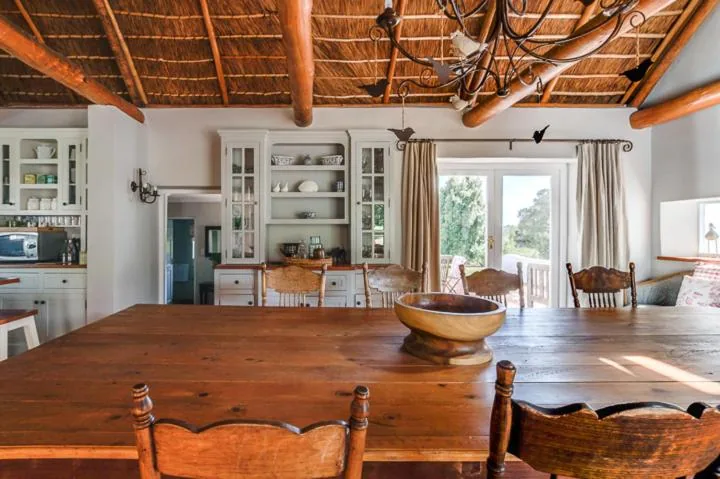 Dining room beneath wooden beams